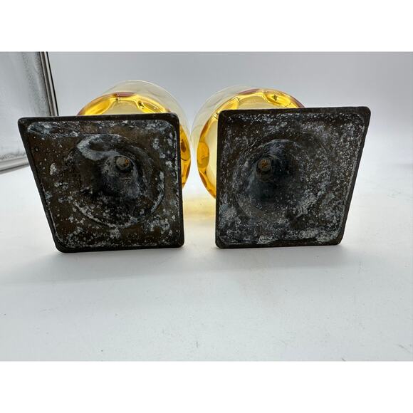 VTG Patina table votive candle set glass Thanksgiving Holiday party yellow amber - Picture 4 of 9